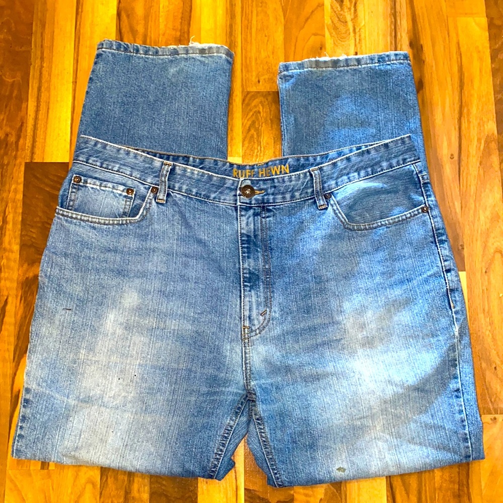 Ruff Hewn Slim Straight Size 38/30 Lightly Distressed Jeans-Cotton Blend